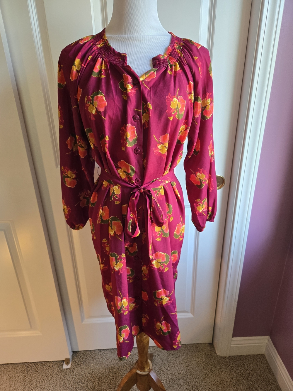 Tucker Burgundy Floral Button-Front Dress